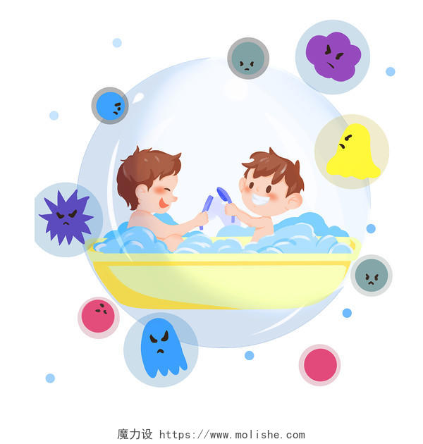 消灭细菌洗澡儿童卡通可爱细菌元素